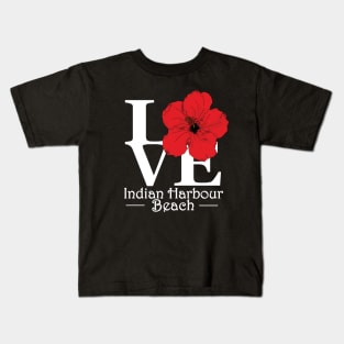 LOVE Indian Harbour Beach Red Hibiscus Kids T-Shirt